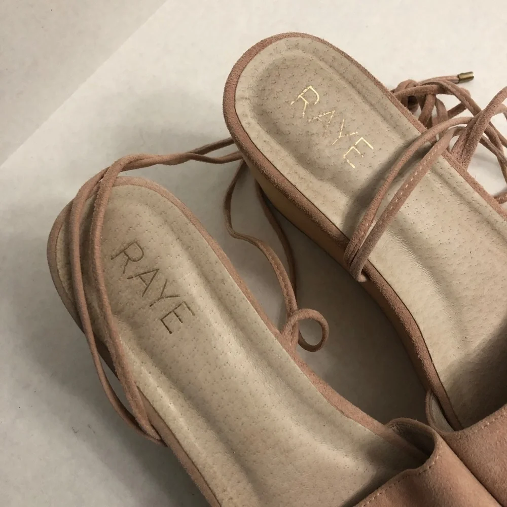 Raye Finley Ankle Tie Wedge Sandal in Ballet Pink Suede